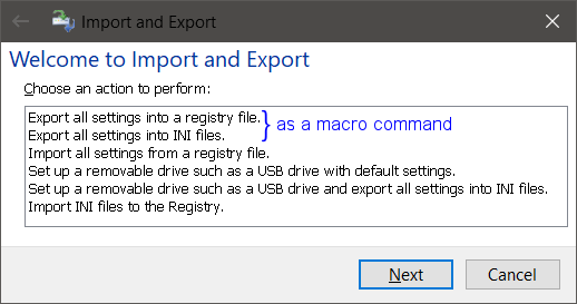 Export settings as a macro command