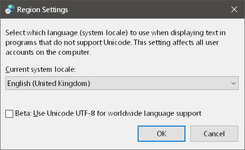 Non unicode language setting